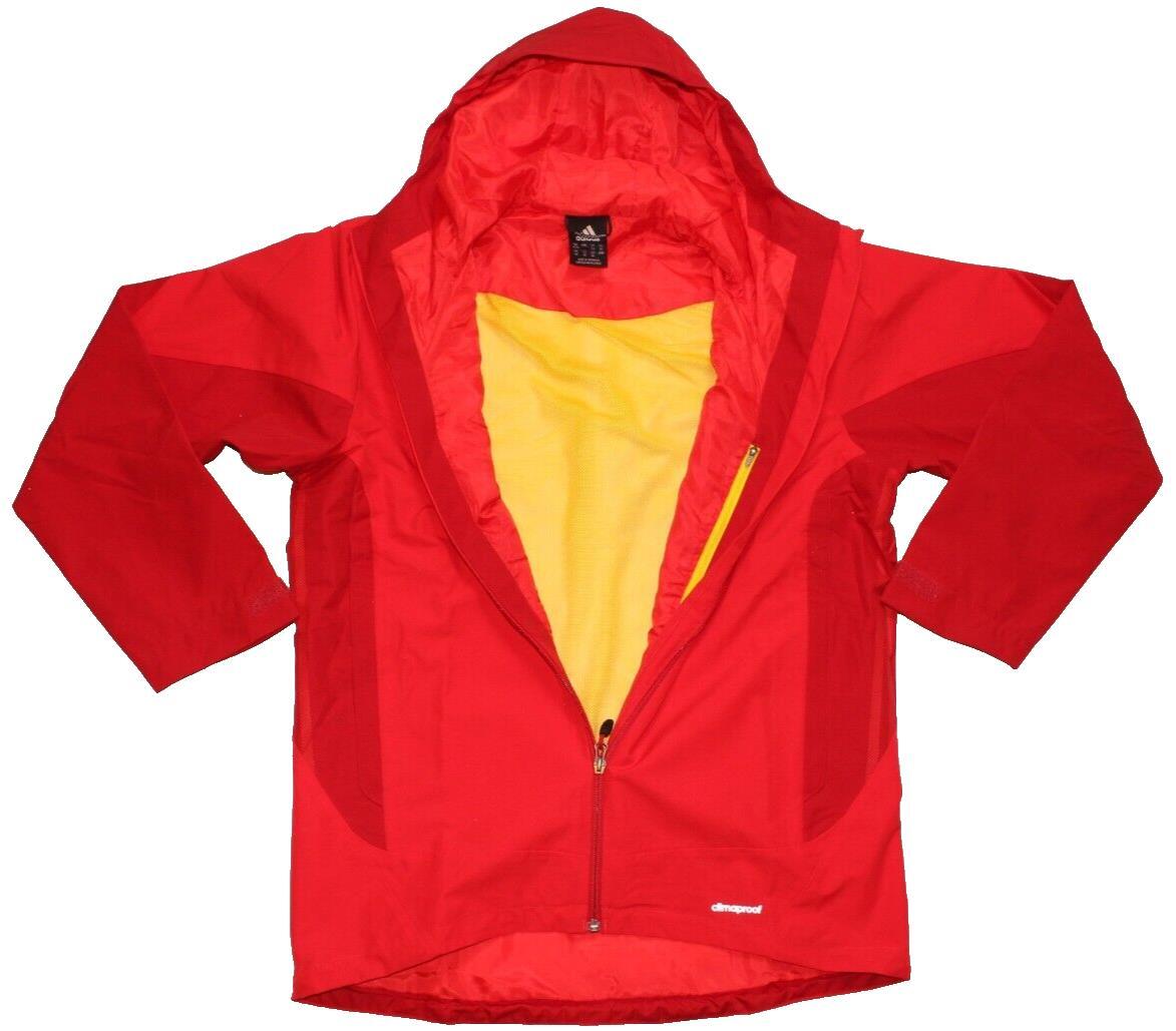  CLIMAPROOF ジャケット 赤白 Adidas Mens Full Zip Hooded Jacket Red Lightweight Climaproof Size