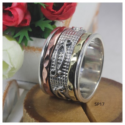 Hieroglyph Boho  Sterling Silver 925  Gold, Rose Fidget Spinner Meditation Ring