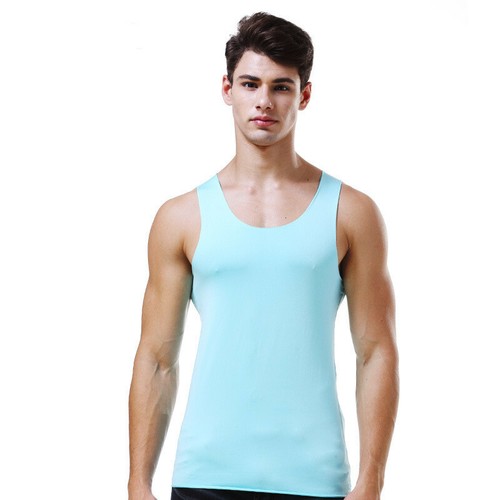Solid Ice Silk Undershirts Men's Vest Sports Fitness Underwear Sleeveless Bottom - Picture 14 of 16