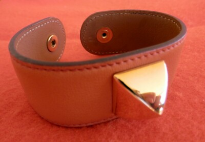 HERMES Bracelet Orange Medor Courchevel Leather Gold Plated 