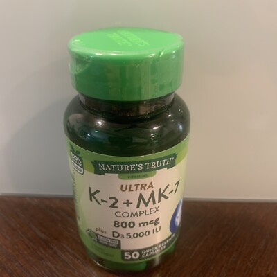 2pack Nature's Truth K-2 + MK-7 Complex 800MCG + D3 5,000IU 50 Capsules NON-GMO