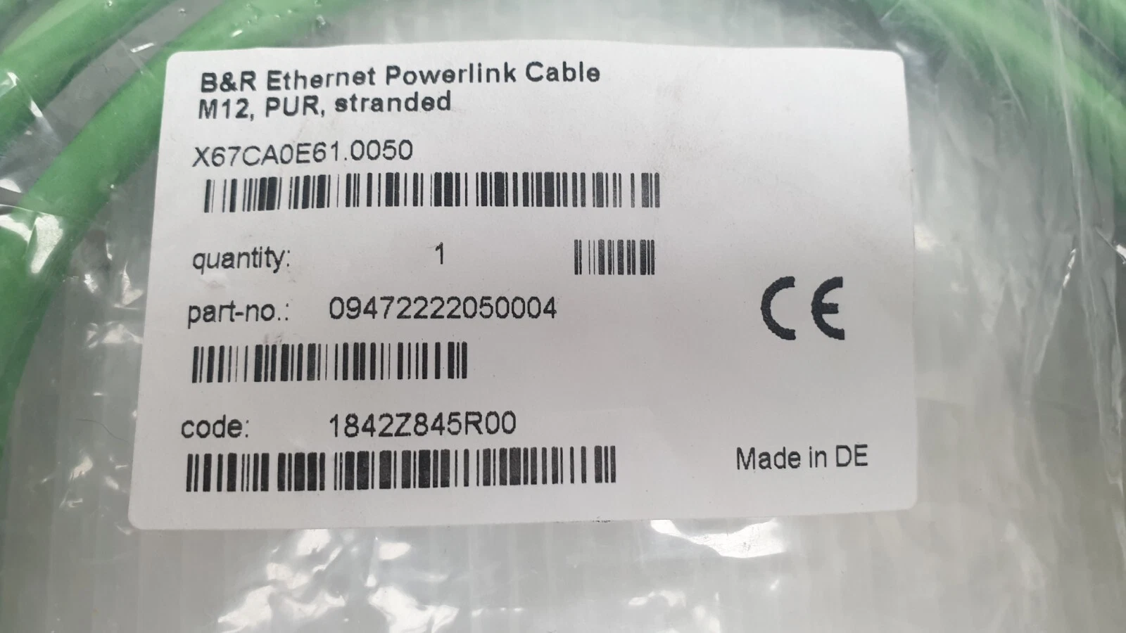 B&R label: Ethernet Powerlink Cable M12, PUR, stranded, X67CA0E61.0050, made in DE
