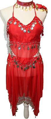 BAUCHTANZ KOSTÜM 5 Teilen Karneval Belly Danze Orientalisch Samba Gr. S/M Rot
