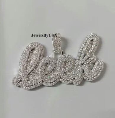 Mens Gift Custom 925 Silver Certified Lab Grown Diamond ''LEEK'' Cursive Pendant