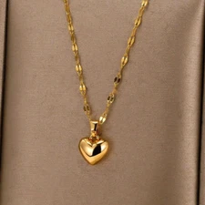 Women Necklace Love Heart Pendant Charm 18K Gold Plated Stainless Steel Chain