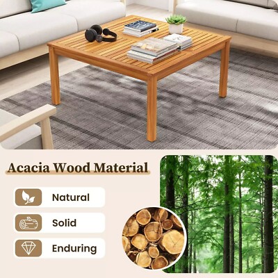 Outdoor Coffee Table, Acacia Wood Patio Table with Slatted Tabletop,Natural