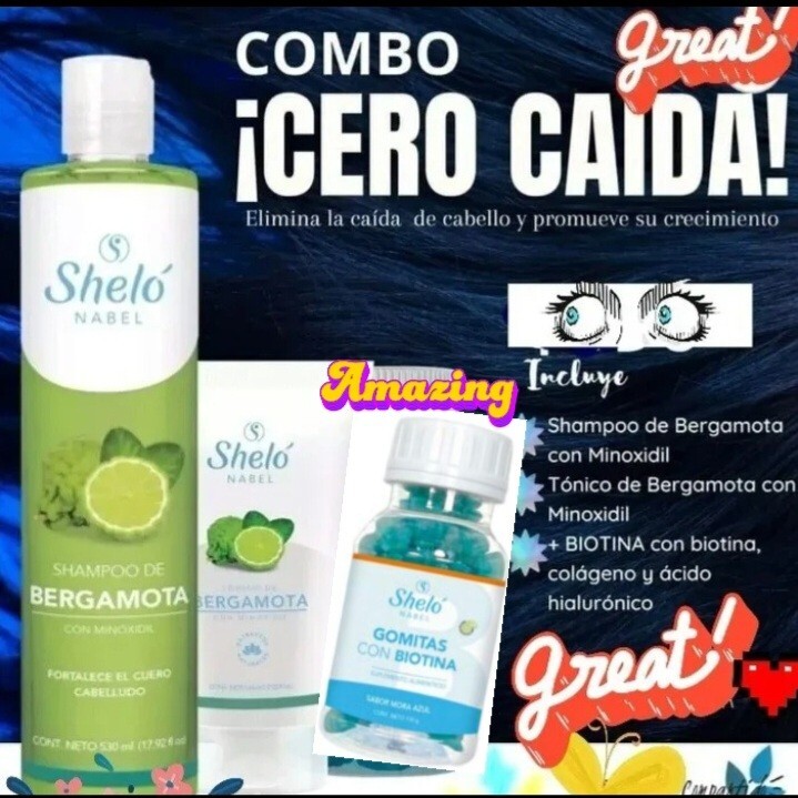 SHELONABEL HAIR GROWTH KIT BERGAMOTA TONICO Y SHAMPOO, BIOTINA