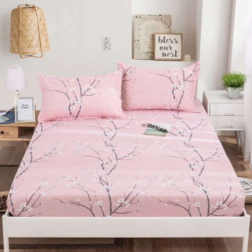 Elastic Fitted Sheet Set Wrap Around Queen King Size Bed Pillowcase Soft Floral - Picture 44 of 207