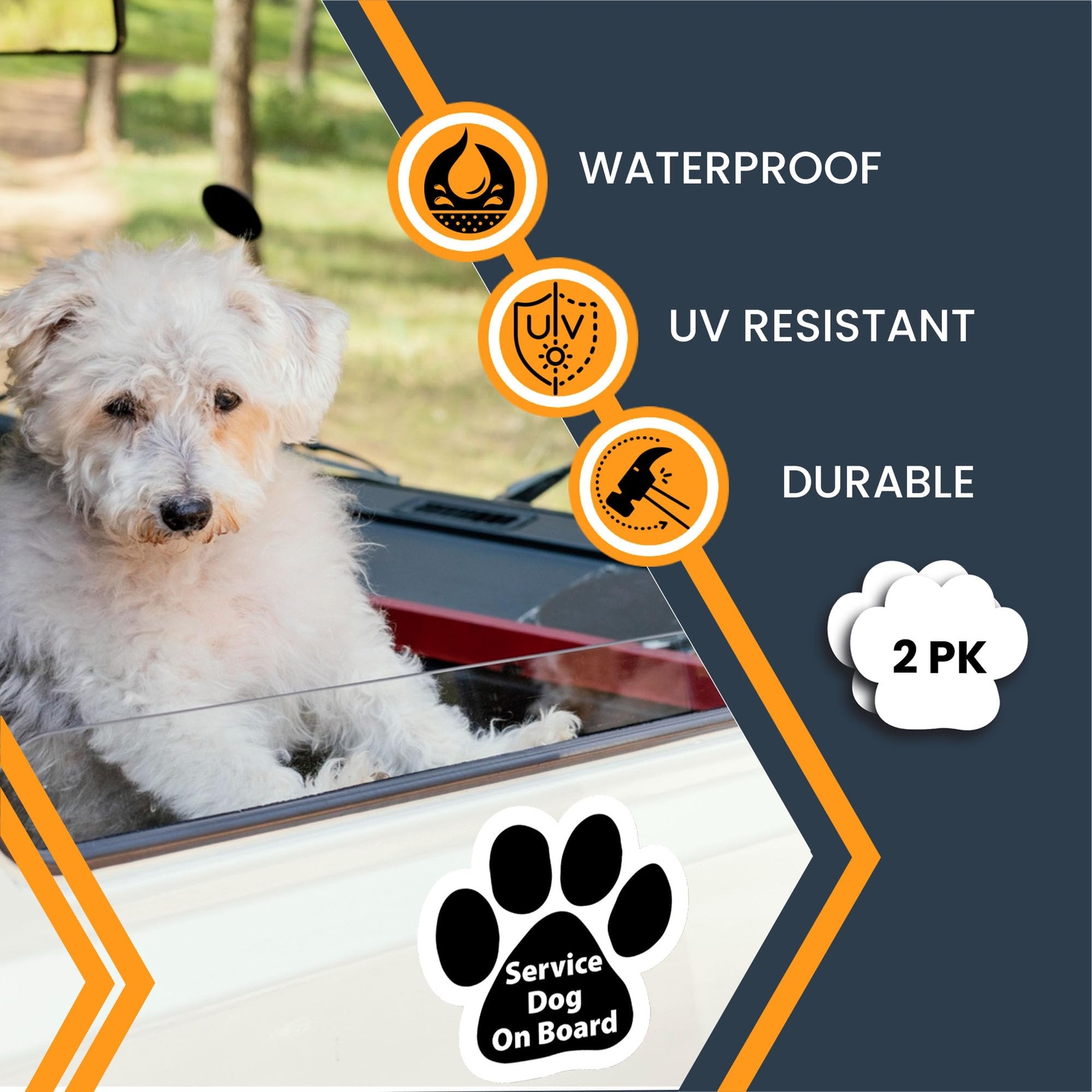 Magnet Me Up Service Dog Pawprint Magnet Decal, 5 Inch, 2 Pack, Pet Safety