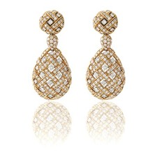 Orecchini Chantecler Capri intrecciati cupola diamante pendenti clip giallo 18 carati