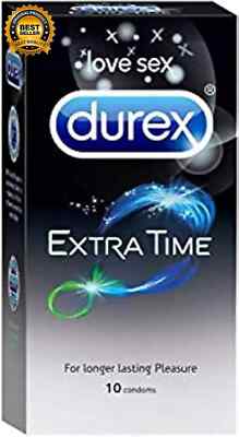 Durex Extra Time Lubricated Condoms | Delay Gel for Extended Play- Pack of 10