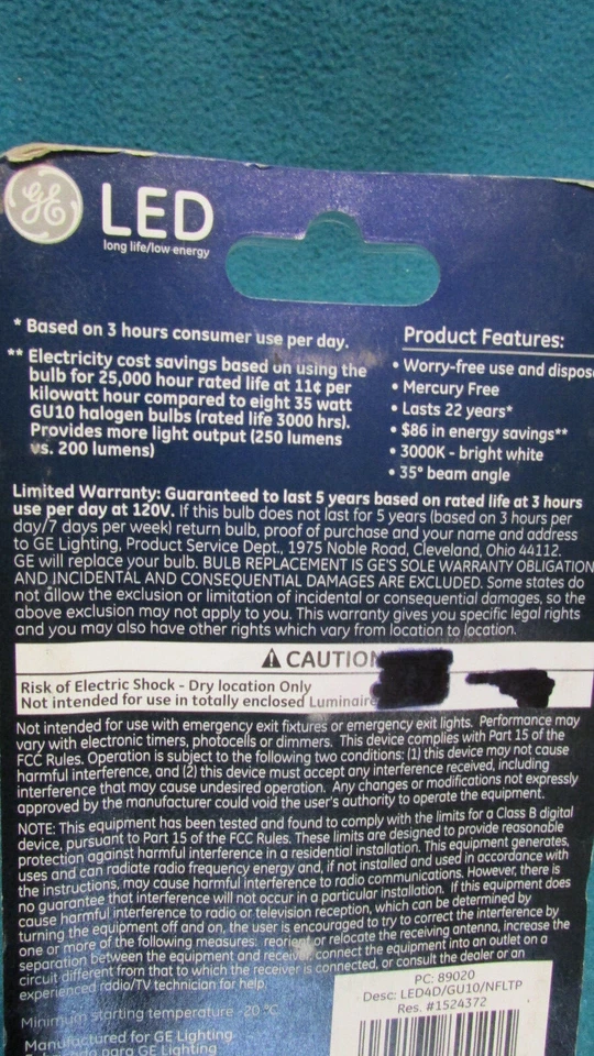 GE LED 35w 3.5w Dimmable LED Indoor Floodlight Bulb 89020 Bright White GU10 - Image 3 of 3