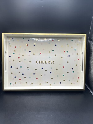 Tray Cheers Lacquered Polka Dot Fringe Studio  New Pop sugar Party Bar Coloful