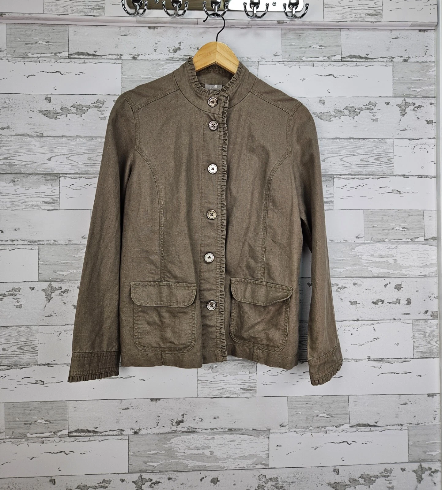 VETEMENTS Giacca donna J Jill misto lino dettagli volant tasche lavoro piccola marrone