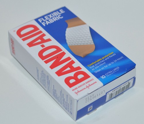 10 EXTRA LARGE BAND-AID BRAND ADHESIVE BANDAGES FLEXIBLE FABRIC BOX COMFORTABLE - Picture 5 of 5