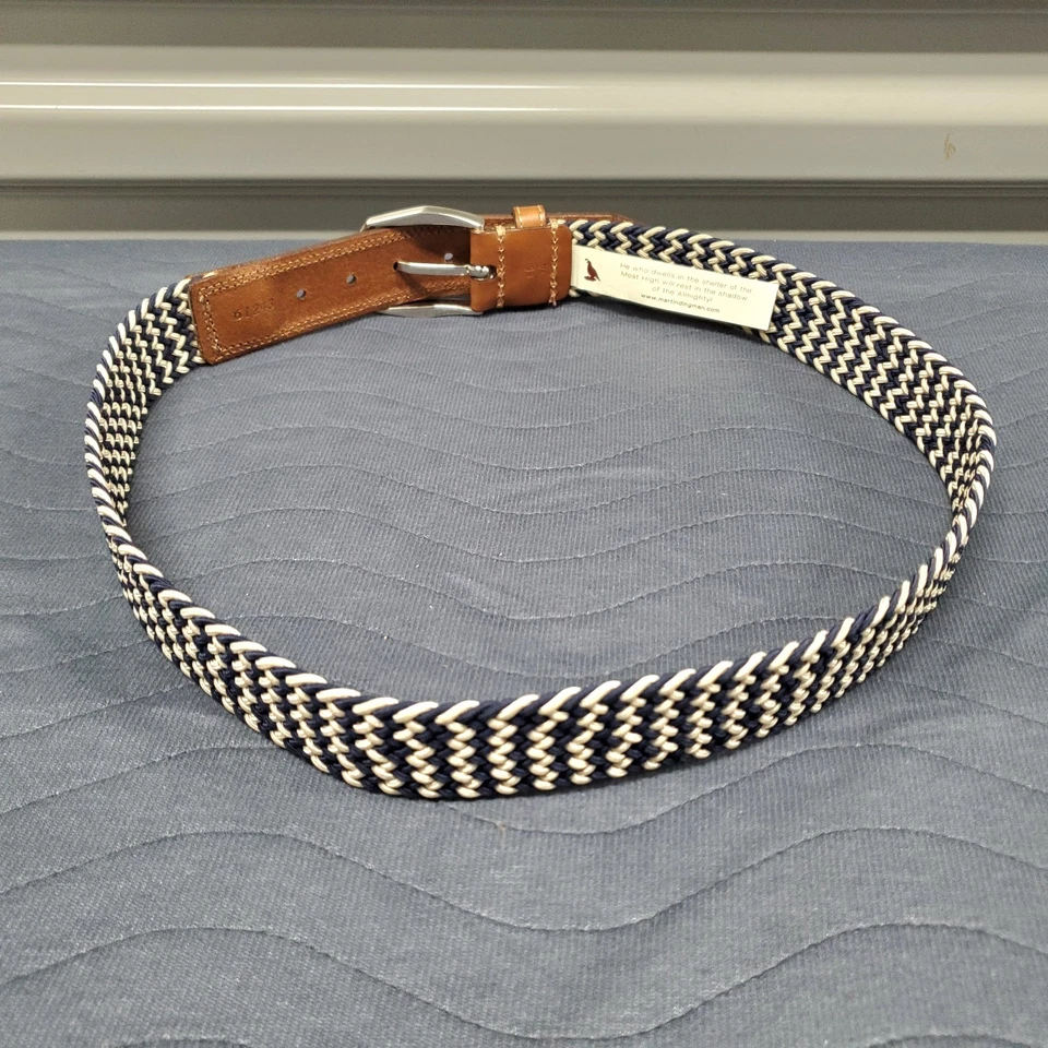 Cinturón elástico tejido Martin Dingman Newport para hombre 34 ribete de cuero azul marino EE. UU. Foto 2 de 4