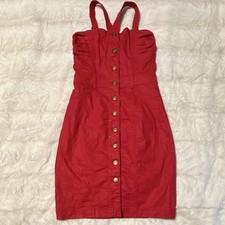 Mango Jeans Red Button Front Strappy Sleeveless A-Line Knee Length Dress Size S