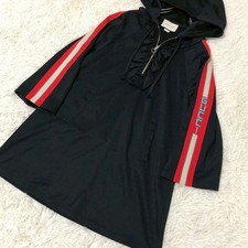 Gucci Dress S Size Jersey Hooded Half-Zip Technical One-Piece with Logo Auth