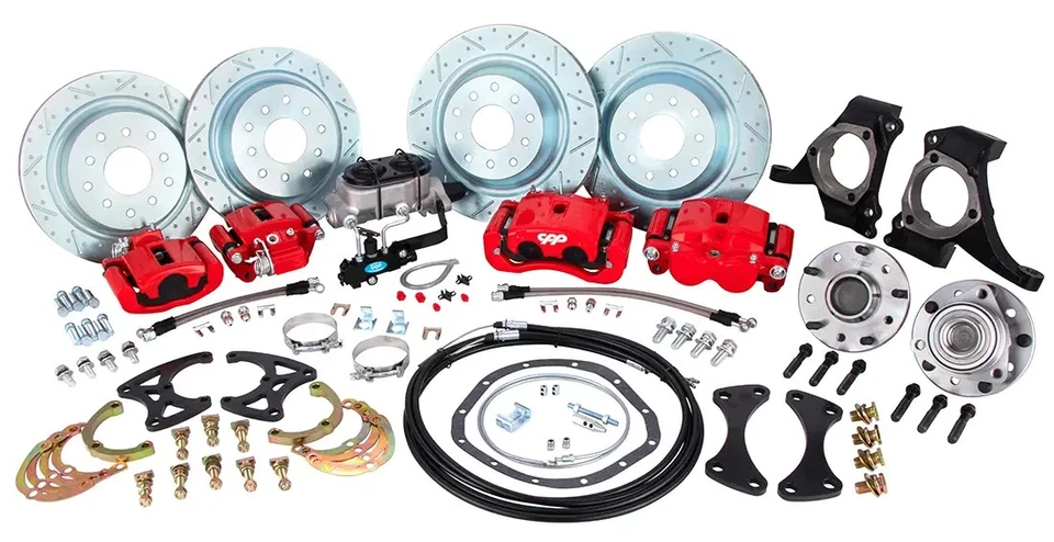 Kit delantero y trasero CPP X-10 Big Brake 14 pulgadas/13 pulgadas 1973-1987 C10 pinzas rojas de 5 orejetas Foto 2 de 4