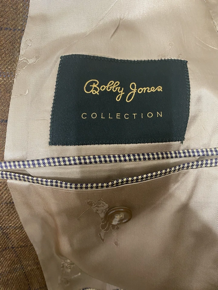 Blazer vintage Bobby Jones para hombre 44R abrigo deportivo de golf chaqueta a cuadros beige Foto 4 de 4