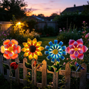 4 Pack Outdoor Solar Lights,Outdoor Waterproof Metal Art Stick Flowers,Garden De