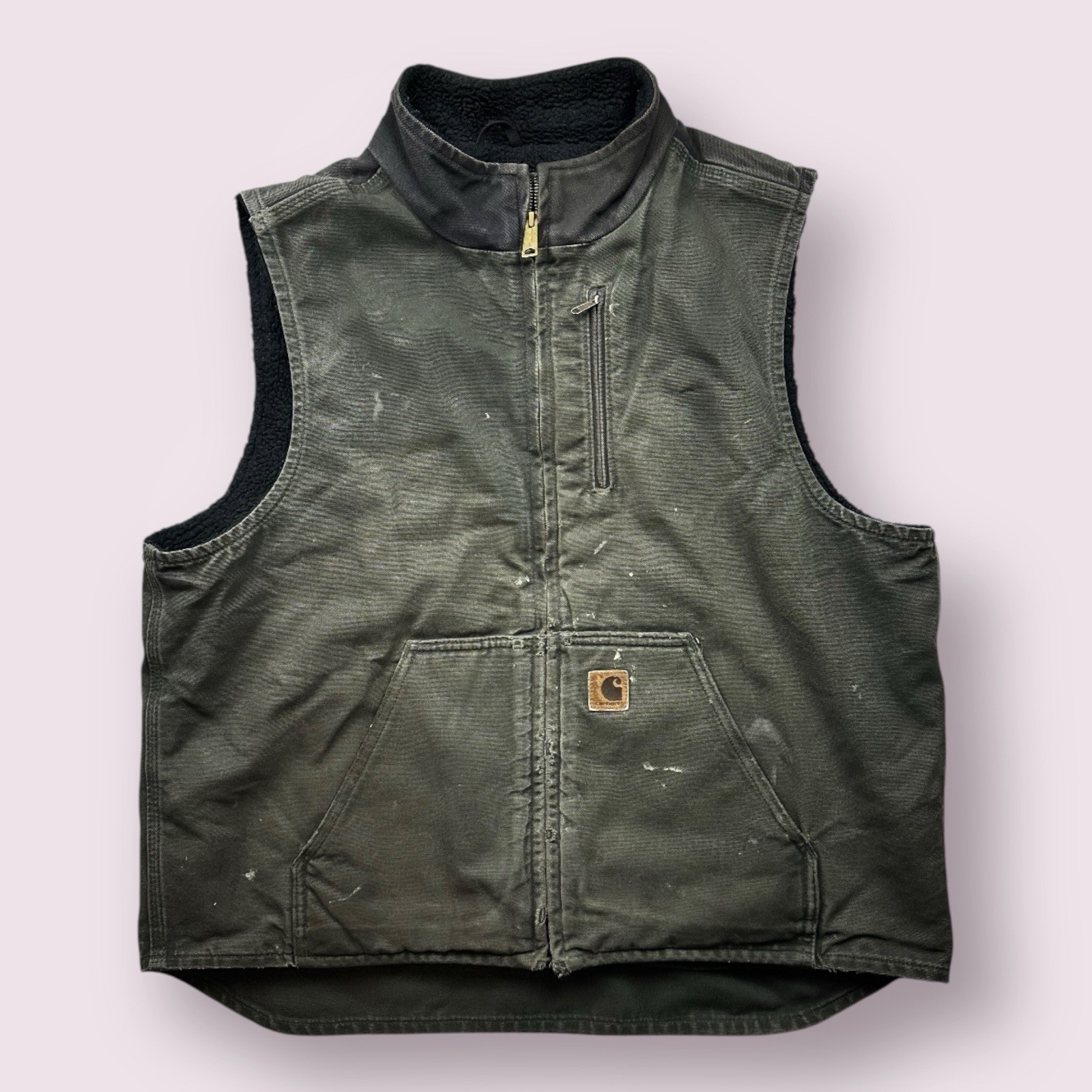 Vintage Green Carhartt Distressed Sherpa Lined Work Vest for Men XL