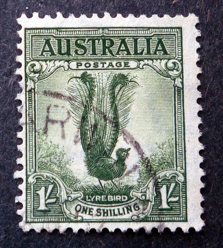 Australia - Lyrebird One Shilling green stamp - #A8123 - free shipping