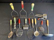 Vintage Farmhouse Kitchen Utensils Lot of 13 handles are green yellow red