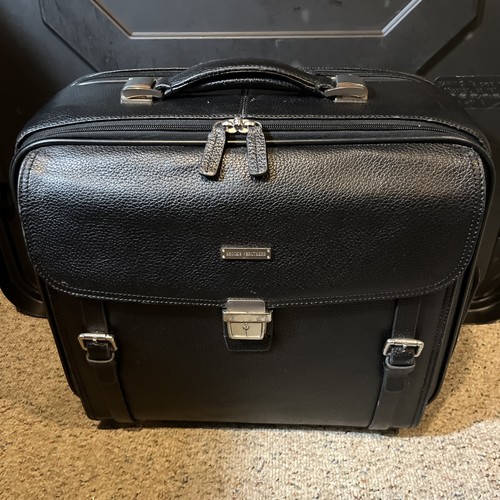 Brooks Brothers Genuine Pebbled Leather Trolley Travel Bag Black Used VGC