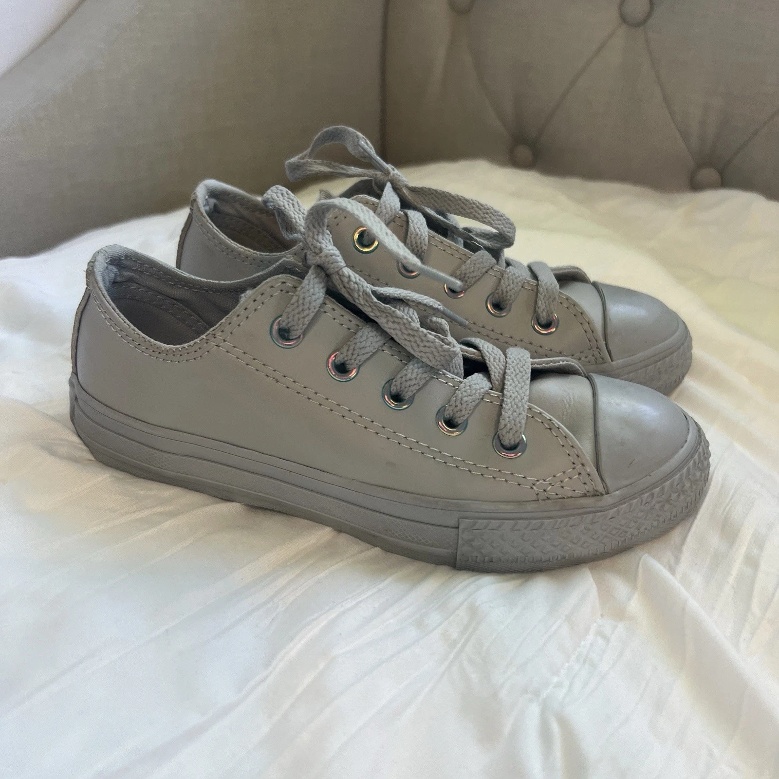 Scarpe Converse All Stars bambino ragazza 12 pelle grigio basse irridescenti