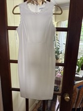 Calvin Klein White Sleeveless Fit  Flare A-Line Illusion Hem Crepe Dress Sz