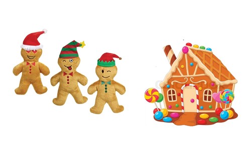 CUTE Dog Toys Plush Clove Scented 7" Funny Face Gingerbread Man Holiday Theme - Picture 47 of 48