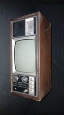 Vintage Sears AMFM Clock Radio Combo Built-in 8 Black and White TV Tested Works