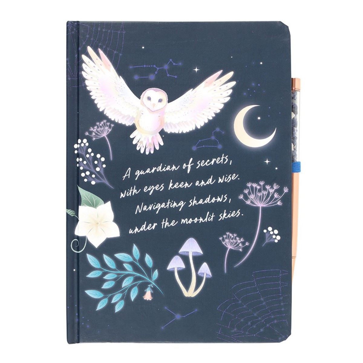 Night Owl Journal with Sodalite Pen - Crystal Healing Diary, Spiritual Gift Set