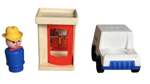 Vintage Fisher Price Little People Mixed Lot Cowboy, Phone Booth, Mail Truck