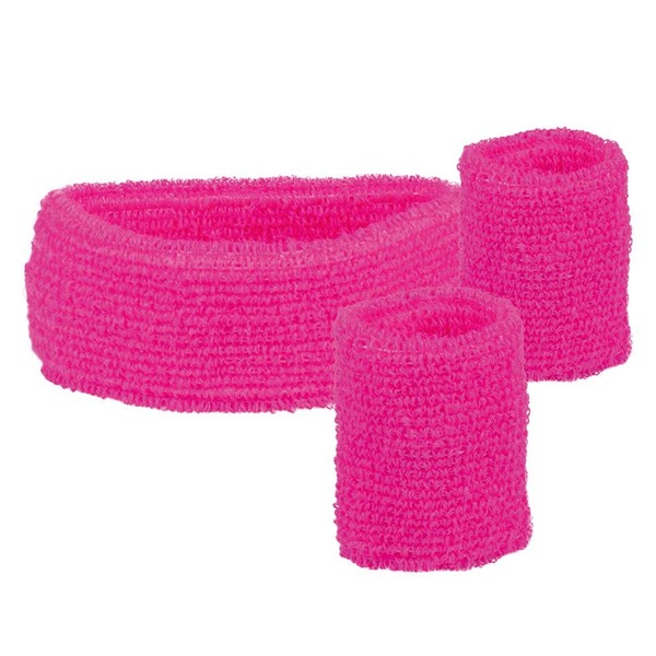 SchweißBäNder Pink Stirnband ArmbäNder 80Er Aerobics Bad Taste KostüM Karneval-image