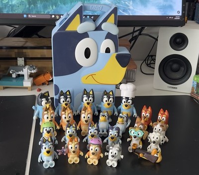 Bluey and Friends Family Figures Toy Lot - 25 Pieces And Travel Container
