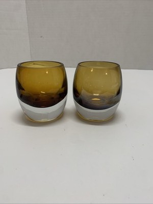 2 Mikasa Votive Candle Holders Home Accents Glass Solaris Amber Heavy Base