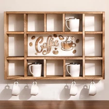 Oversize Coffee Mug Display Rack Wooden Shelves Rustic Shot Glass Display Case T