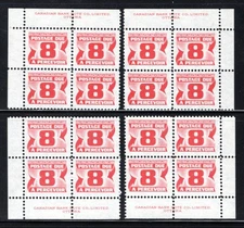 J34iii, Scott, 8c, HB, DEX, MNHOG, matched plate block of 4, Canada