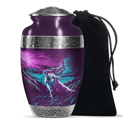 Pink Wolf Burial Urns for Ashes Adult Dad, Decorative Urn (10 Inch)