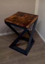 Tavolino design Industrial Artigianale - Legno Massello  e Acciao- Made In Italy