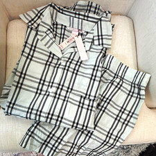 Victoria's Secret XS Plaid Button-Up Long Sleeve w/shorts Pajama Set NWT