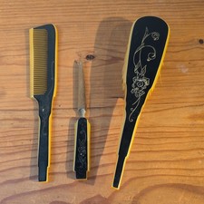Vintage Comb, Brush  file DuPont Pyralin Celluloid Art Deco Black and yellow
