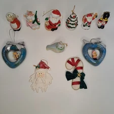 Lot of 11 various Christmas Ornaments Figurines Misc. Porcelain and some cloth