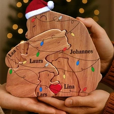 Personalized Wooden Bear Family Puzzle – Custom Gift for Family, Christmas Gift