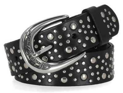 Harley-Davidson Women's Horseshoe Shiny Studded Genuine Leather Belt, Black