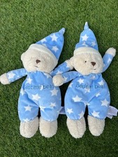 2 x MOTHERCARE BEDTIME BEAR BLUE WITH WHITE STARS TEDDY BEAR SOFT TOY COMFORTER