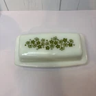 Vintage Pyrex Green Spring Blossom Crazy Daisy 7 inch Butter Dish w/Lid USA