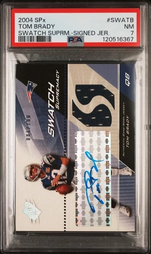 2004 SPx #SWA-TB Tom Brady Swatch Supremacy Patch Auto /100 PSA 7